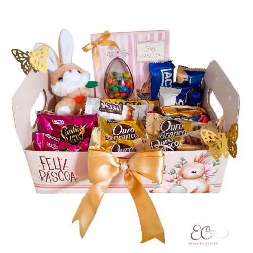 cesta pascoa com pelucia e chocolates
